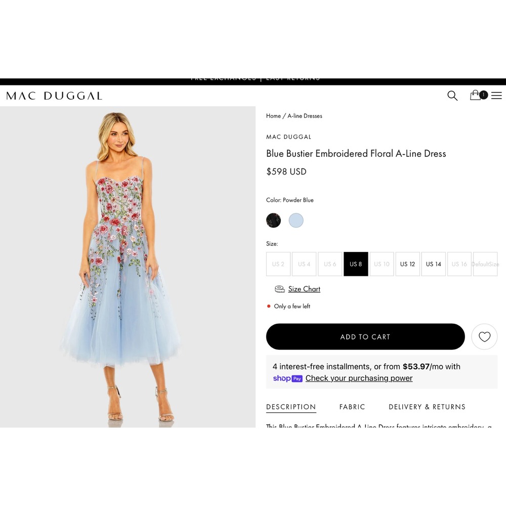 NWT MAC DUGGAL [‎ 10 ] 20651 Bustier Embroidered Floral A-Line Dress Blue J1803 - Picture 3 of 16